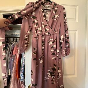 a new day Mauve Floral Wrap Midi Dress